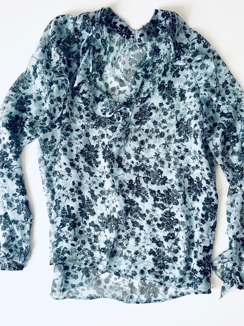 Zara Light Blue Floral High-Neck Blouse